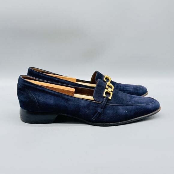 Cole Haan Shoes Womens 10 Blue Suede City Loafers Horsebit Slip On Classic Dress - Picture 1 of 11